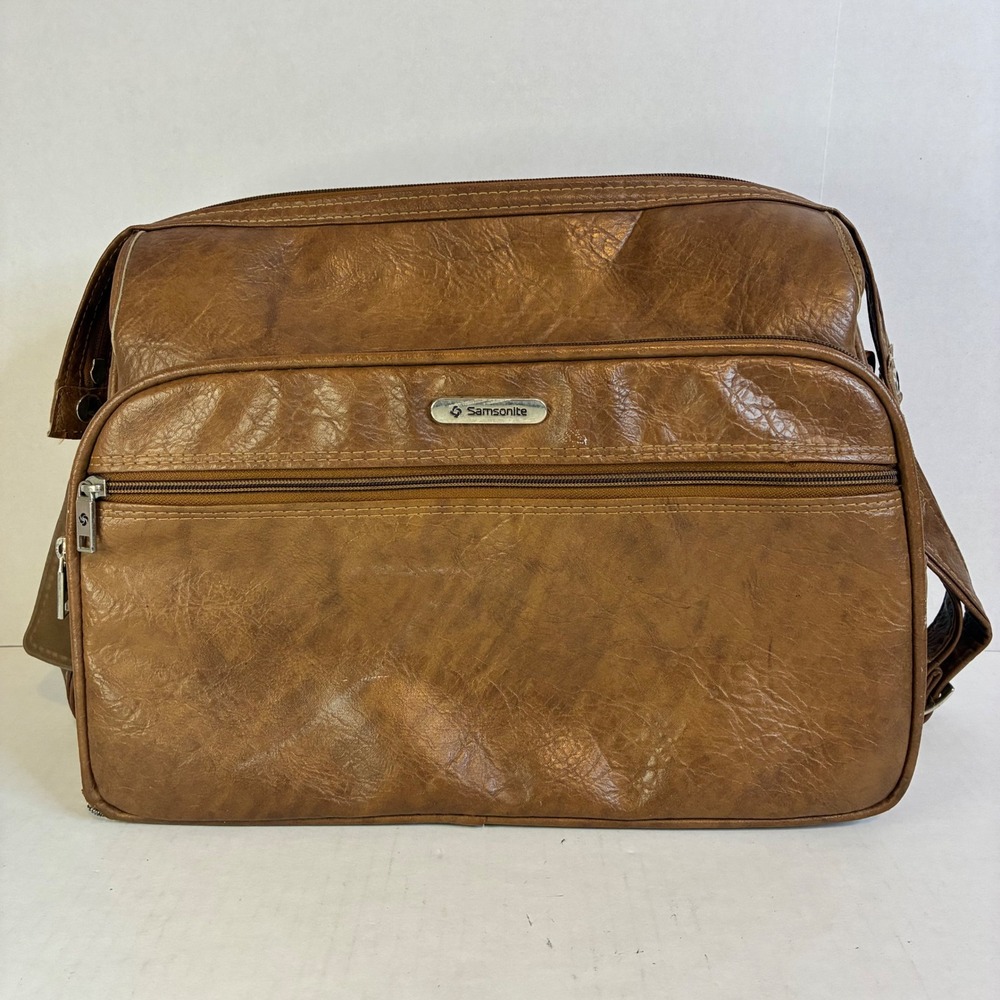 Samsonite Silhouette II Vintage Brown Faux Leather Messenger Bag Carry On Mens